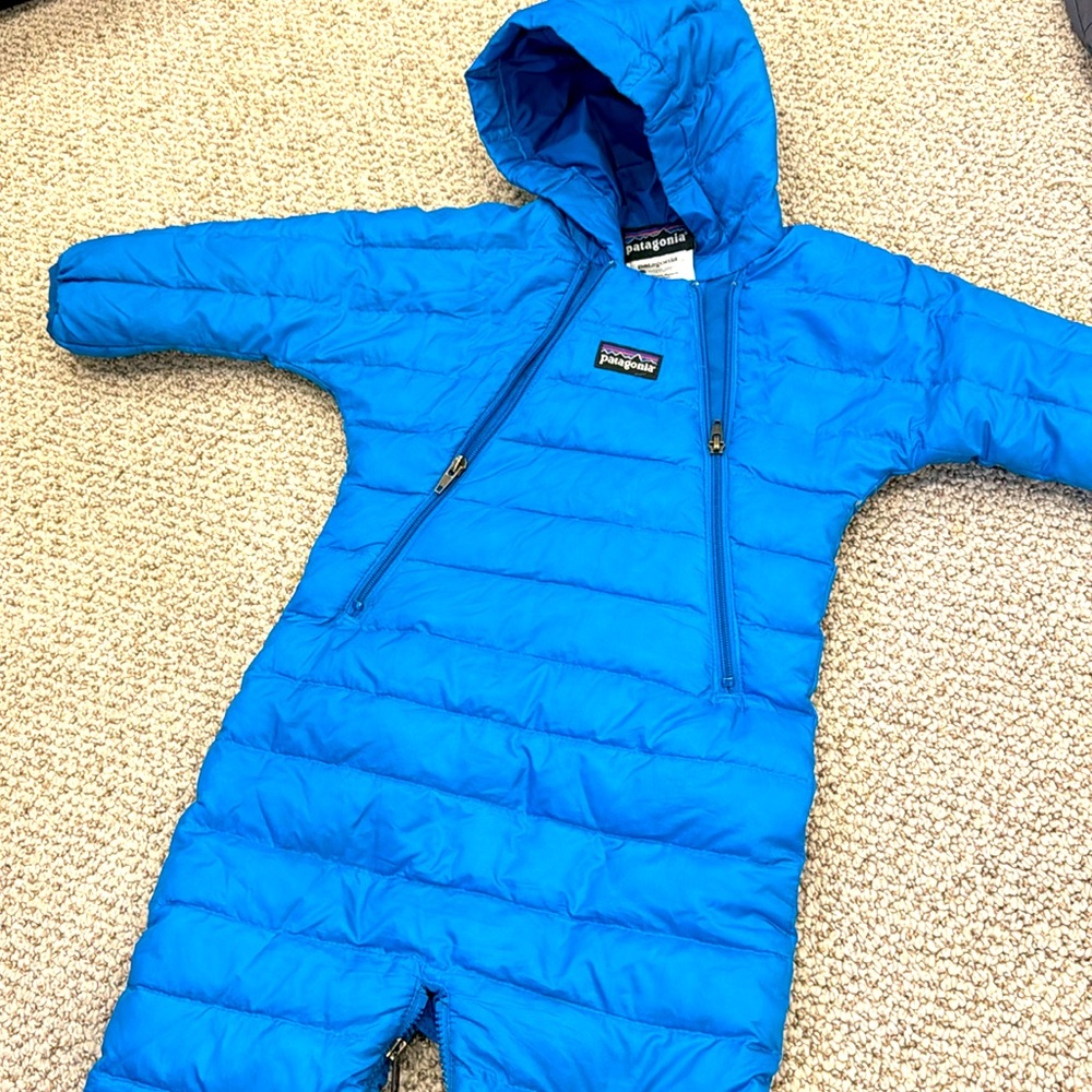 Patagonia Kids Bright Blue Hooded Puffer One-Piece